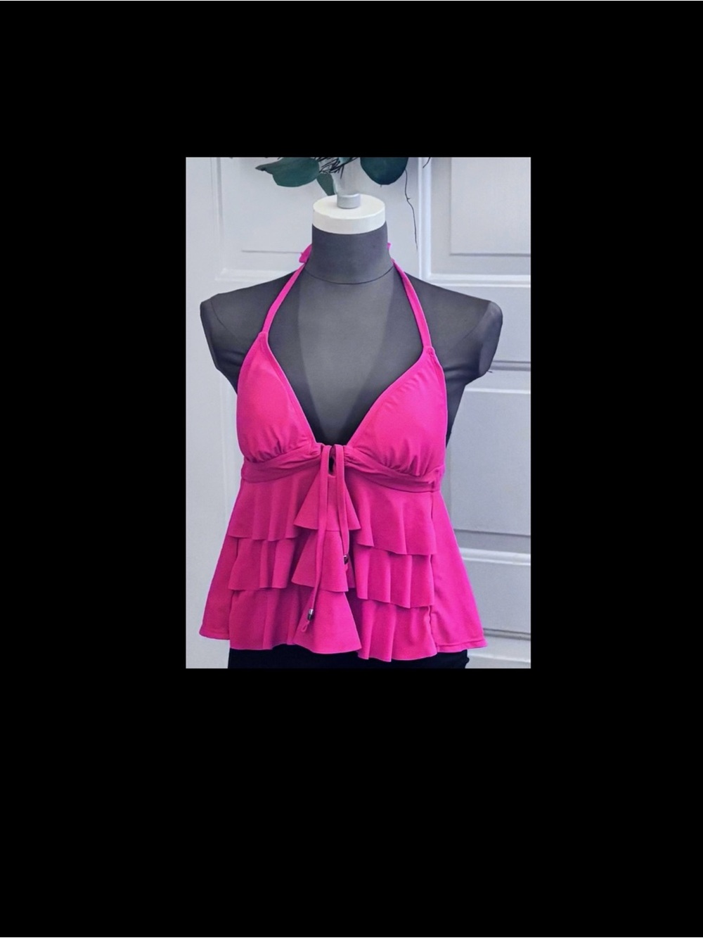Catalina Fuchsia Ruffle Halter Bikini Top